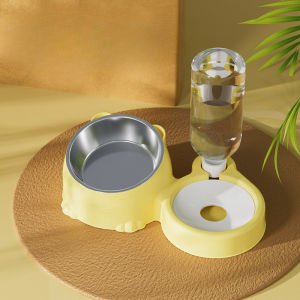 2-in-1 Pet Bowl with Water Bottle Automatic Drinker Dog Feeder Cat Food Bowl Pet Food Bow
