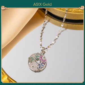 ASIX GOLD 916 Gold Vintage Luxury Style Pendant Dragonfly Butterfly Diamond Fashion Versatile Clavicle Chain Womens Necklace Exquisite Gift Will Not Blacken Will Not Peel Off