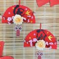 Quạt giấy đỏ kết hoa trang trí Tết 2023, decor treo tường phòng khách, nhà hàng. 