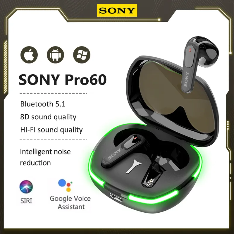 Écouteurs Bluetooth TWS Pro60 – Sans Fil, Sport, Réduction De Bruit Active, Noir