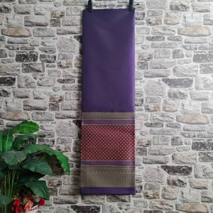 243.ผ้าไหมแกมฝ้าย ผ้าทอทั้งผืน ลายการบินไทย สีม่วง