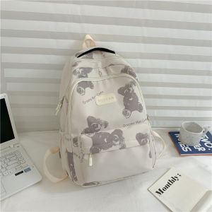 JNK #M5030 Soft Canvas Printed Bear Design School Bag Travel Bag