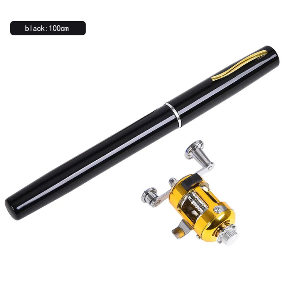 LO【Hot sale】Portable Pocket Telescopic Mini Fishing Pole Pen Shape Folded  Fishing Rod With Reel Wheel