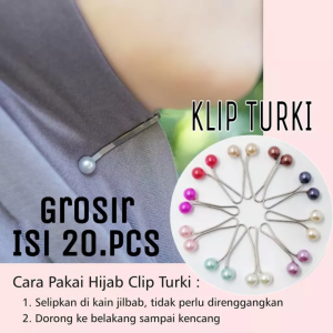 (ISI 20.pcs)Klip jilbab mutiara /klip jilbab turky/klip hijab/clip turki/peniti/bross/peniti hijab/bross