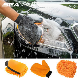Car Wash Glove Double-Side Use Car Wax Detailing Brush Duster Mitt Soft Anti-scratch Gloves Coral