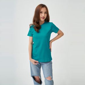 Kaos Polos Wanita Slim Fit Oneck Lengan Pendek Bahan Katun Combed 30s Hijau Tosca