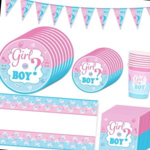 gender reveal set  Cutlery Party Supplies Boys Girls Party Decoration Set Baby Gender Reveals 82pcs