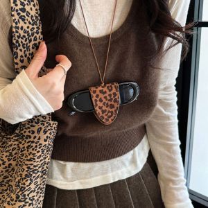 BLISSFUL Anti-lost Pu Leather ic Glasses Clip Leopard Print Pendant Sunglasses Glasses Holder High Quality Organizer Gadget Eyeglasses Storage Bag Girl