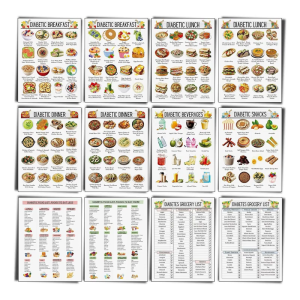 12Pcs Diabetes Chart & Meal Planner for Diabetics 8x10Inch Grocery Foods List Diabetics Planner Grocery Lists