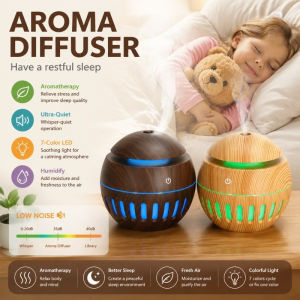 130ML 7LED Mini Humidifier with Essential Oil Diffuser Aroma Air Purifier Home Office Wood Grain