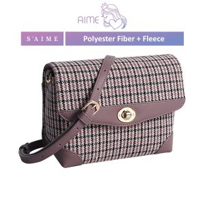 SAIME | Houndstooth Pattern Turn Lock Crossbody Bag 千鸟纹圆转锁斜背包 (S) - Aime Empire [READY STOCK]