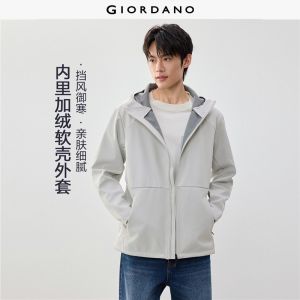 Giordano Beau Monde Men Fleece-lined softshell hooded jacket Free Shipping 13076991