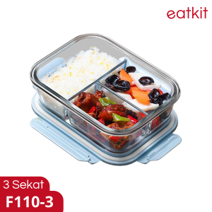 Eatkit Paket Kotak Makan Siang Kaca Tahan Panas Microwave Oven Safe Bersekat Penyimpanan Makanan