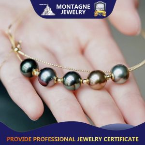 Montagne Jewelry 18k Pure Gold Necklace Pick Colourful Pearl Fine Jewellery Natural 9-10mm Tahiti Pearl Necklace