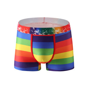 Mens Underwear Rainbow Printed Tight U Front Pocket Pantis Wide Waist Comfortable Sports Boxer Shorts