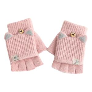1pair Lovely Knitted Half Finger Convertible Gloves Softale Warm Mittens for Fall Winter Outdoor Activity