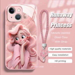 Ốp iPhone 14 Pro Max Ốp lưng kính lỏng khung sơn kim loại 15Plus 13Promax 12Pro 11Promax Ốp điện thoại kèm dây đeo tay Xsmax XR 8Plus [công chúa đường băng]