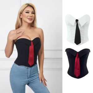 HEALMEYOU Cà vạt Áo vest không dây ôm sát Không tay Thiết kế ôm sát Corset nữ Co giãn Thời trang đường phố Áo ống crop Mùa xuân mùa hè