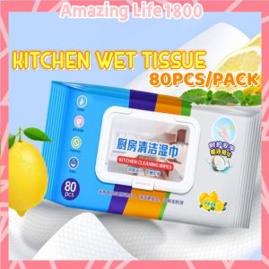 (80 Pcs) Kitchen Disposable Wet Tissue Oil Remove Wipes Wet Paper Household Strong Decontamination Cleaning Degreasing