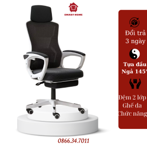Ghế Gaming SmartHome Tựa Đầu 3D Ngả 145° Bảo Vệ Cột Sống Lưng Có Gác Chân Ghế Công Thái Học Ergonomic Hai Trong Một Chân Xoay Ghế Văn Phòng Làm Việc Tựa Lưng Ghế Giám Đốc Chủ Tịch Sang Trong Đẳng Cấp