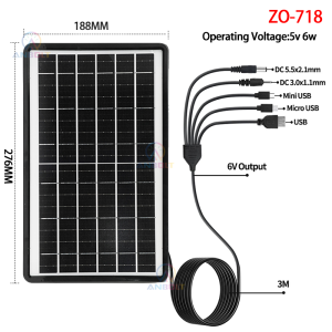 【Ready stock】𝑨𝑵𝑩𝑶𝑳𝑻 6v12w Portabel Panel Surya panel Pembangkit Listrik Fotovoltaik Tahan Air Luar Ruangan Pengisian Cepat Dengan 5 Kepala Pengisi Daya