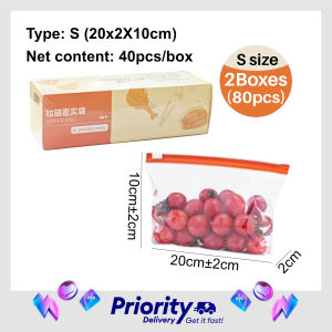[2Boxes/Set] Zip-top Food Storage Bags Slider Closure Leak-proof Resealable Fresh-keeping Bags Heat-Resistant Cold-Resistant PE Plastic Fridge Storage Bag S M L 6C