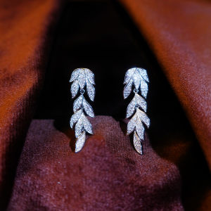 SEQUITO Gorgeous Bridesmaid Costume Jewellery Inlay Sparkly AAA Cubic Zircon Silver Plated Leaf Long Dangle Earrings Pageant Jewelry SE1039