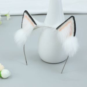 SIRENXI Cat Wolf Ears 20cm Plush Doll Headwear Ear Black White Hairband Idol Doll Headwear Cat Ear Kawaii Soft Headwear for Cotton Doll Plush Doll Cosplay