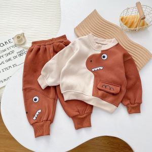 Bộ Đồ Dài Tay Chất Nỉ Bông Khủng Long Cho Bé Trai Bé Gái Quần Áo Mùa Thu Đông Cho Bé Từ 7-19Kg MOONHOUSE