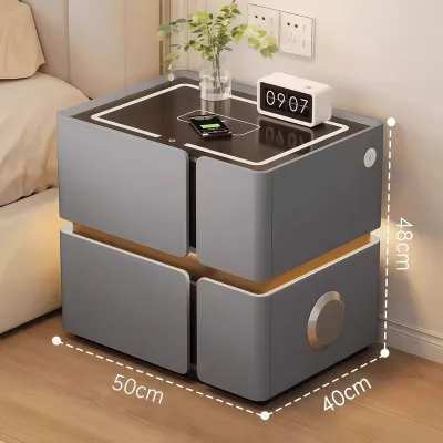 AIHUISEN Smart Bedside Table combination lock Off-White Tri-Color Light Wireless Charging USB Sensor LED Bluetooth Speaker