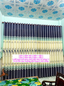 Gấm phi bóng 2 mặt màu xanh con công cản nắng 70% thích hợp không gian ít nắng chưa bao gồm thanh treo