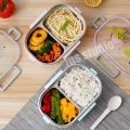 intime กล่องข้าวสแตนเลสเคลือบ เก็บอุณหภูมิ สแตนเลส กล่องใส่อาหาร Bento กล่องข้าวไมโครเวฟ 2ช่อง มีฝาล็อคแน่น ด้านในเป็นสแตนเลส. 