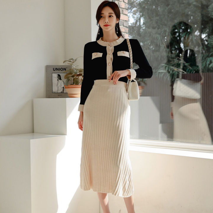 Impression Fashion Women Elegant Korean Knit Joint Color O-neck