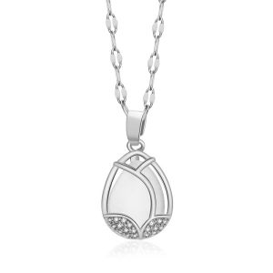 Titanium Steel Tulip Necklace Women Cat Eye Stone Pendant Fashion Clavicle Chain Elegant Versatile Jewelry Gift