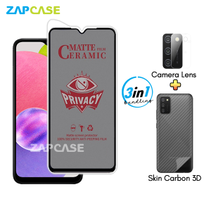 Paket 3in1 Anti Gores Layar Privasi Samsung A03s Free Tempered Glass Camera dan Skin Carbon