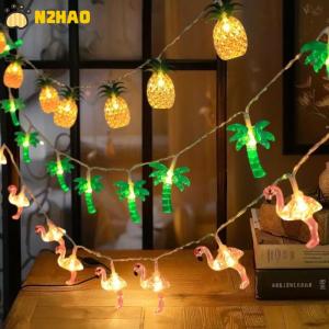 【N2HAO】 Summer Hawaii Light String Pineapple Flamingo Coconut Tree Light Strings Tropical Fruit Light Kids Hawaiian Birthday Party Decor