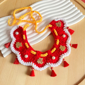 Pet Knitted Scarf Collar Chinese New Year Cute Warm Bib Cat Dog Winter Kolar Haiwan