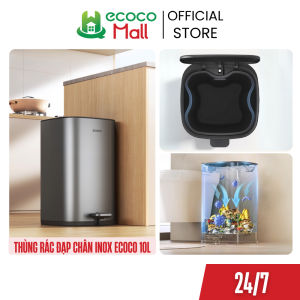 Thùng rác đạp chân inox ECOCO 10L thông minh nắp đóng chậm chống mùi chống bắn nước ngăn côn trùng thế hệ mới 25147