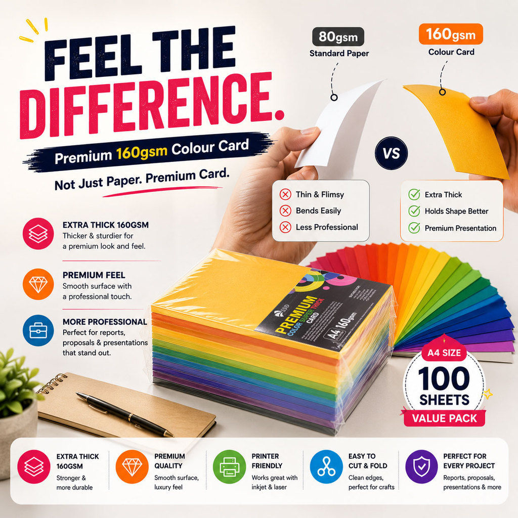 SSD 3 Sheets 160gsm Colour Card A4 100 Sheets Color Thick Paper for ...