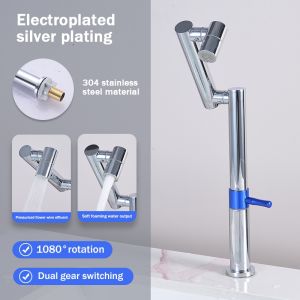 TISAS Kitchen/bathroom 1080° Rotatable Stainless Steel Faucet With Robotic Arm Sink Lavatory Tap with Mechanical Arm Faucet with 4 Water Outlet Modes