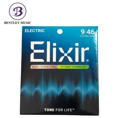 Elixir Strings 19027 Optiweb Nickel Plated Steel Electric Guitar Strings Custom Light 9-46 Gauge