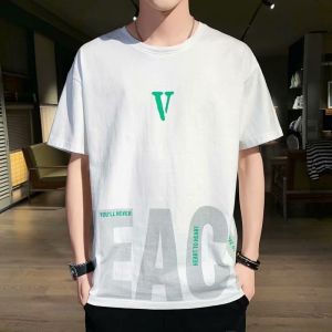 2024 Mens clothing new casual loose thin V letter non-hooded t-shirt youth trend top clothes