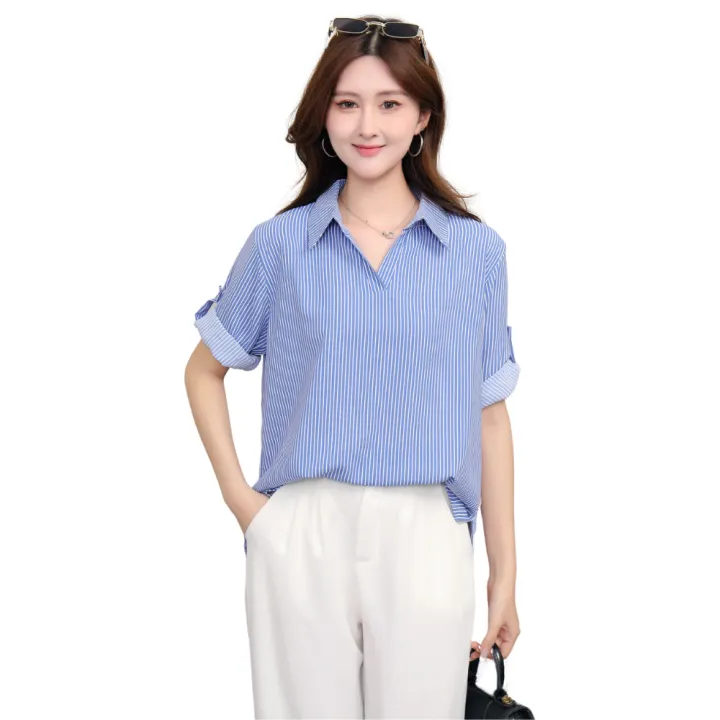 shop%20HAUL%20%20Formal%20Blouse%20L-XL%20V-Neck%20Long%20Sided%20Stripe%20Casual%20&%20Fashion%20Wear%20Women%20%203020%20-%20Image%202