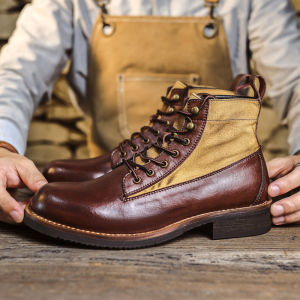 Brand CLAIAMI Cross-border Retro Tooling Ankle Boots Round Head Locomotive Boots Genuine Leather Men Boots British Style Cowhide Men Shoes