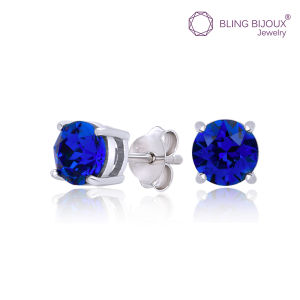 Bling Bijoux ต่างหูเงินแท้ 925 แบบก้าน ตกแต่ง Nano Sapphire สีน้ำเงินเข้ม ขนาด 5 mm เรียบหรู ดูมีสไตล์