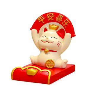 NIIJR Đồ thủ công bằng nhựa Giá đỡ điện thoại hình mèo may mắn Phong cách Trung Quốc Vật dụng thu nhỏ bức tượng Giá đỡ điện thoại di động hình động vật Hoạt hình Tinh tế Giá đỡ điện thoại di động dễ thương Trang trí phòng khách
