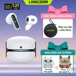 Tai Nghe Bluetooth Gaming Langsdom Theta Bass mạnh hổ trợ APP độ trễ game cực thấp 50ms Pin 21h
