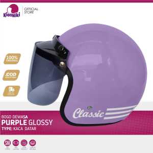 Helm Bogo Dewasa Retro Klasik SNI Full Leher Pria Wanita Warna Soft Purple Kaca Datar