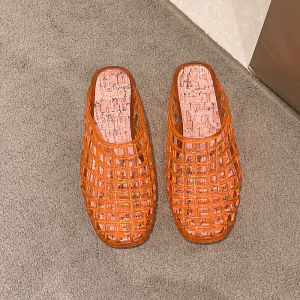 Free Shipping Transparent Crystal Flat Sandals WomenS Open-Toe Slip-On Shoes New Style With Hollow Mesh Design Jelly Shoes Fashionable Summer Sandals