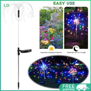 2Pcs Solar Fireworks Lights Waterproof Garden Fairy Lights Starburst Design for Outdoor Events and Decoration